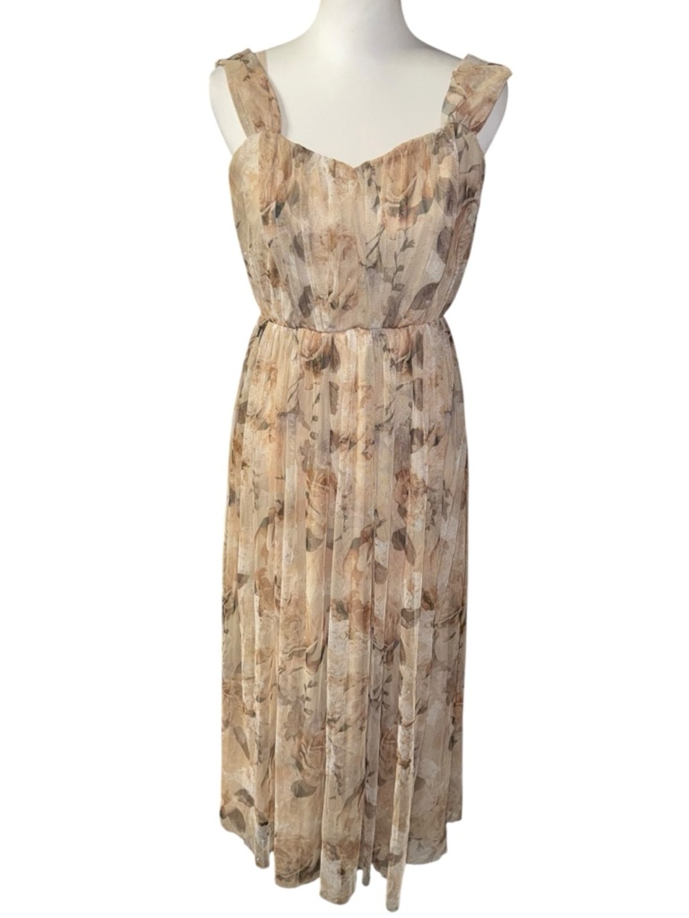 Candalite Petite Medium Floral Off-Shoulder Midi Dress sparkle beige brown fairy - Picture 2 of 16